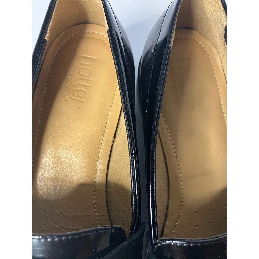 Hotter Dorset Loafers Womens 9 Black Excellent Patent Leather Penny Shoes